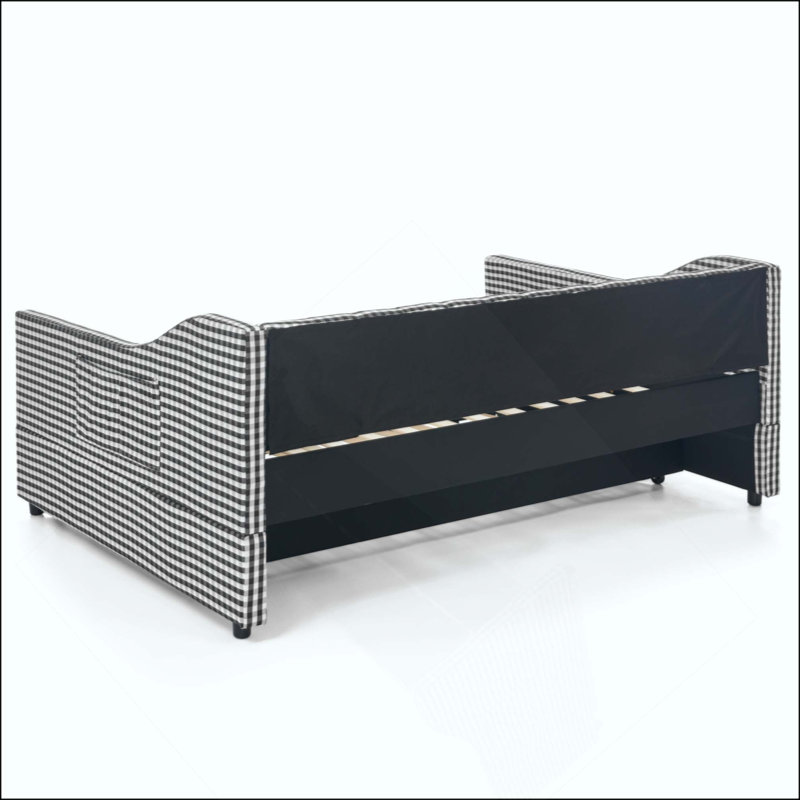 Lit de jour, lit de jour convertible rembourré avec dossier capitonné, canapé-lit polyvalent 3 en 1 avec lit gigogne escamotable et rangement latéral, parfait pour une vie compacte