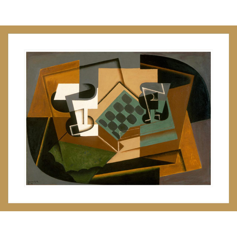 «Chessboard Glass and vaisselle» par Juan Gris - impression giclée encadrée, H 23,13 po x l 29,5 po