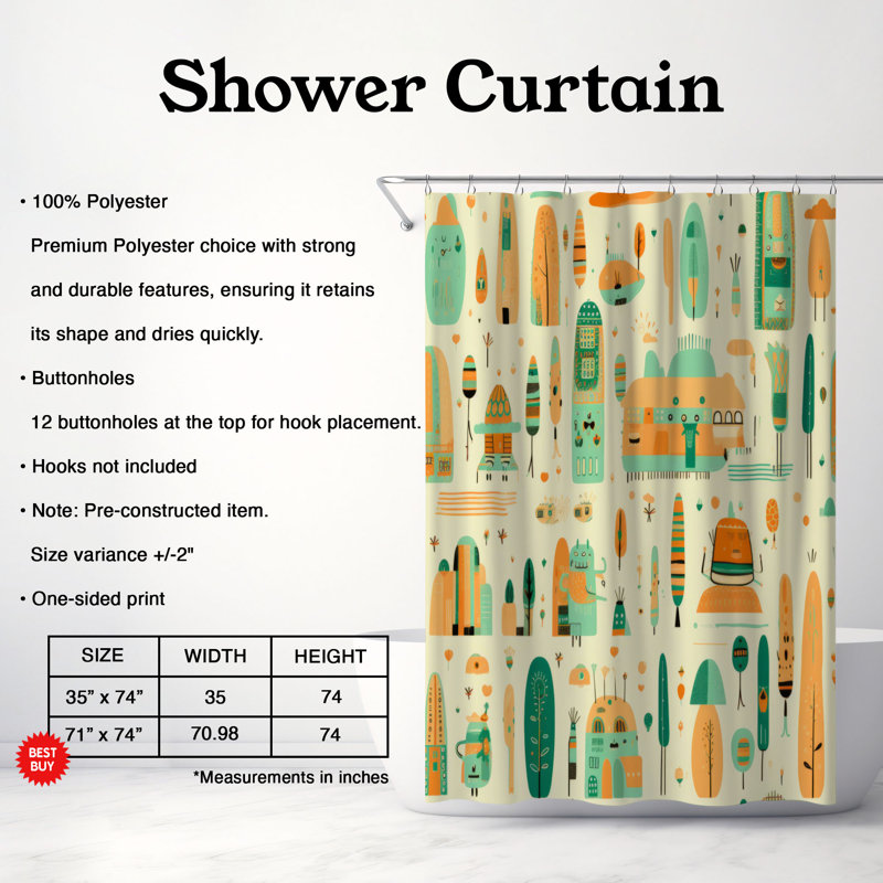 Breezy Town - Rideau de douche Premium, H 74 po x l 71 po