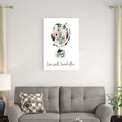 «Live Well Travel souvent floral globe», reproduction d'art sur toile tendue