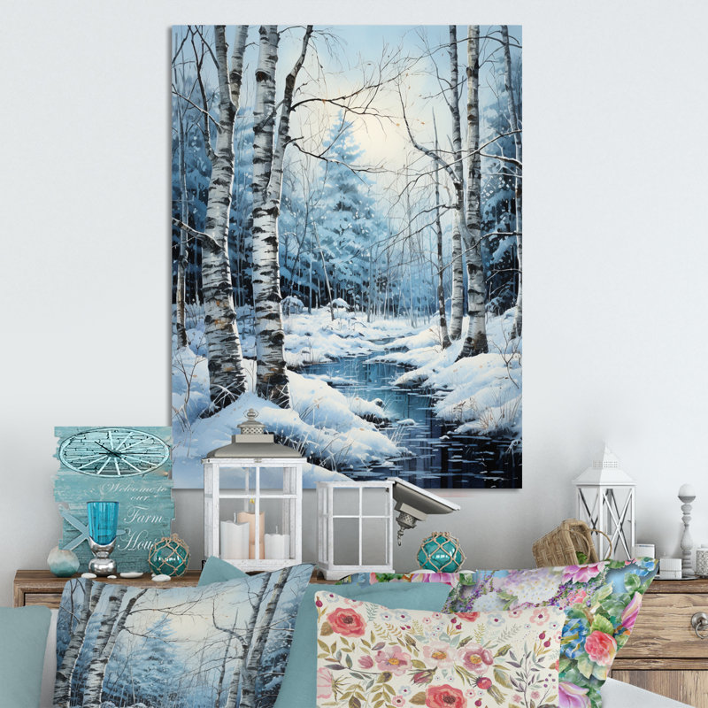 Birch Woods Winter Moonrise V, H 32 po x l 16 po, Metal