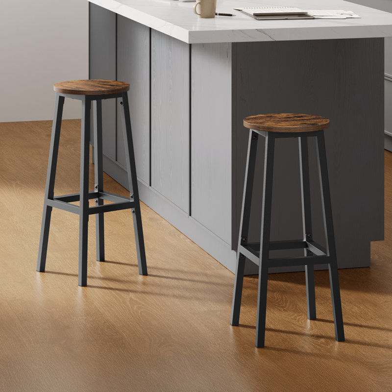 Bar Stools Set Of 2, Kitchen Stools, Rustic Brown/Black