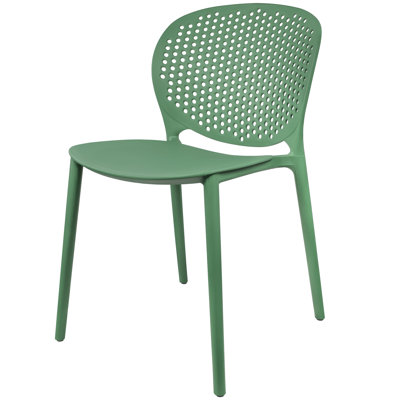 Tropical Cottage Plastic Perforated Back Dining Chair, Stackable Indoor Outdoor Patio Side Chair, Weather-Resistant Seating for Kitchen, Restaurant, Balcony, Porch, Yard, Green