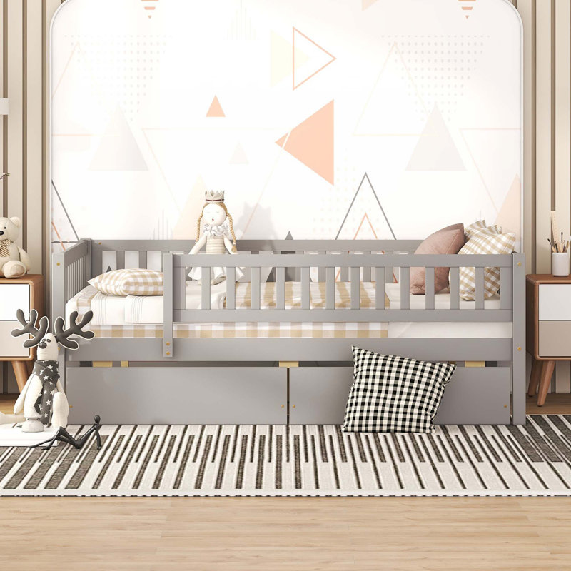 Daybed Wood Bed With Two Drawers, Gray, Full/Double