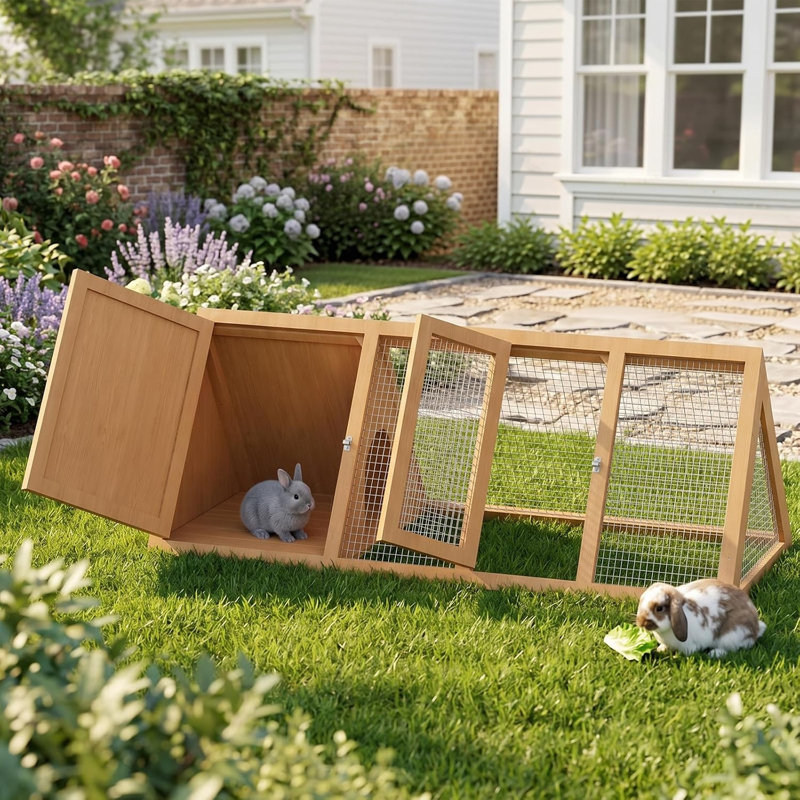 Cage à lapin avec cage d'aération Rabbit Petite cage à poules avec 2 portes, cage à caille en bois pour l'extérieur