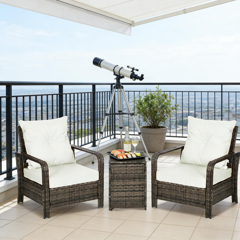 Table et chaises en osier, meubles de patio 3 pièces, Beige