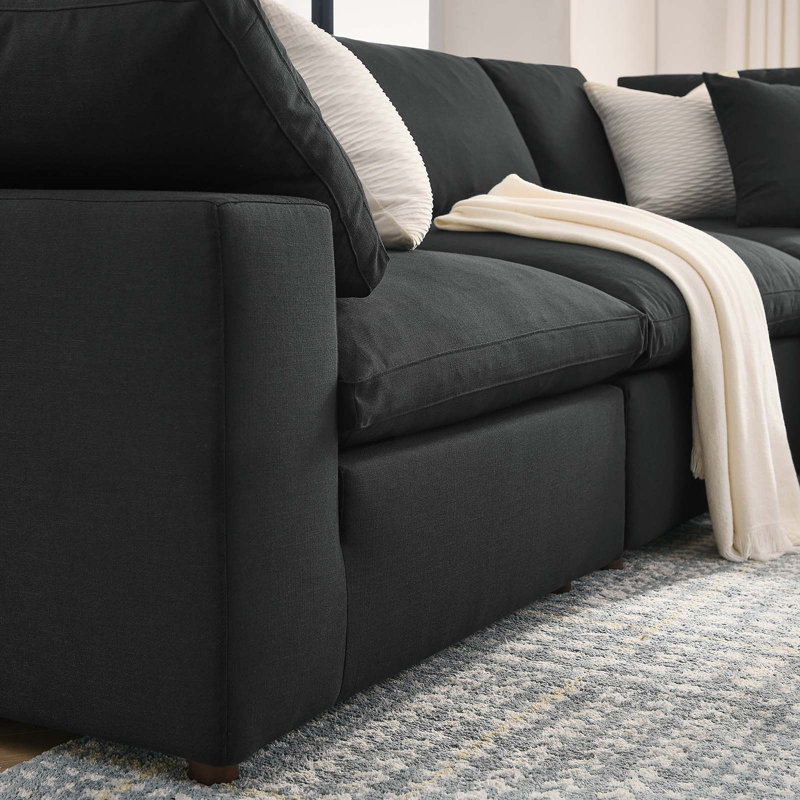 Modway Commix Down-Filled Overstuffed Upholstered Sectional Sofa Set, 5 Piece L Shape, Black Polyester Blend