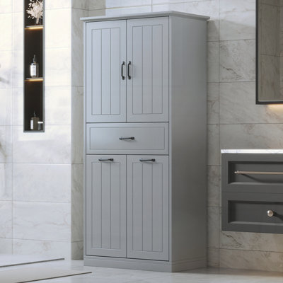 Bathroom Storage Cabinet with Two Laundry Baskets, Storage Cabinet with Doors and Drawer