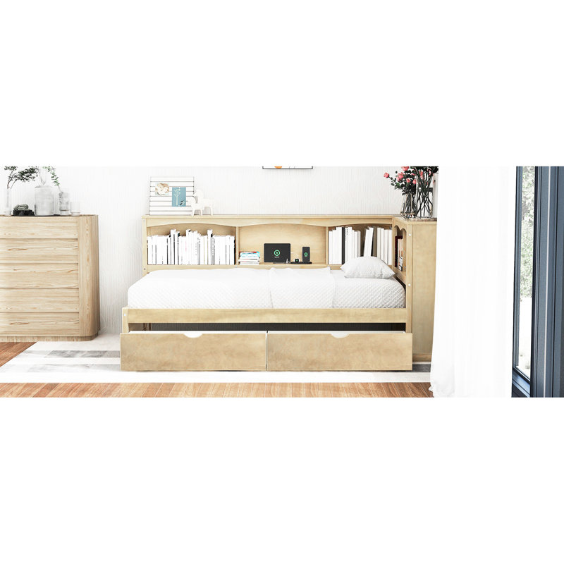 Lit de jour simple en bois avec tiroirs de rangement, ports et choix polyvalents - Armoires, Bois
