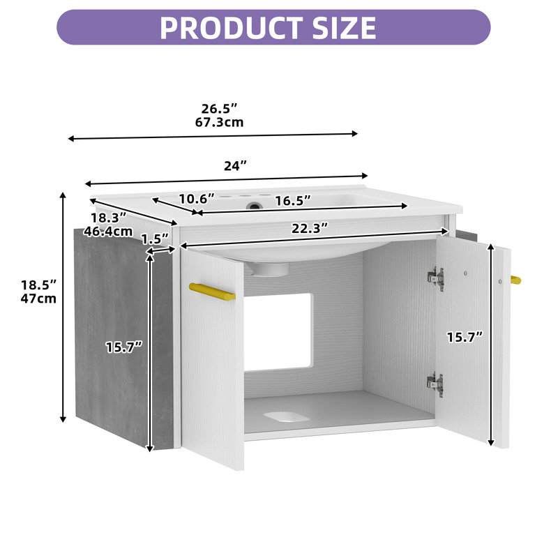  Modern 26.5" Inch Floating Bathroom Vanity