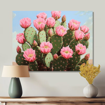 Pink Prickly Pear Cactus In Vegas III - Floral Metal Wall Art, Floral Cactus Metal Print