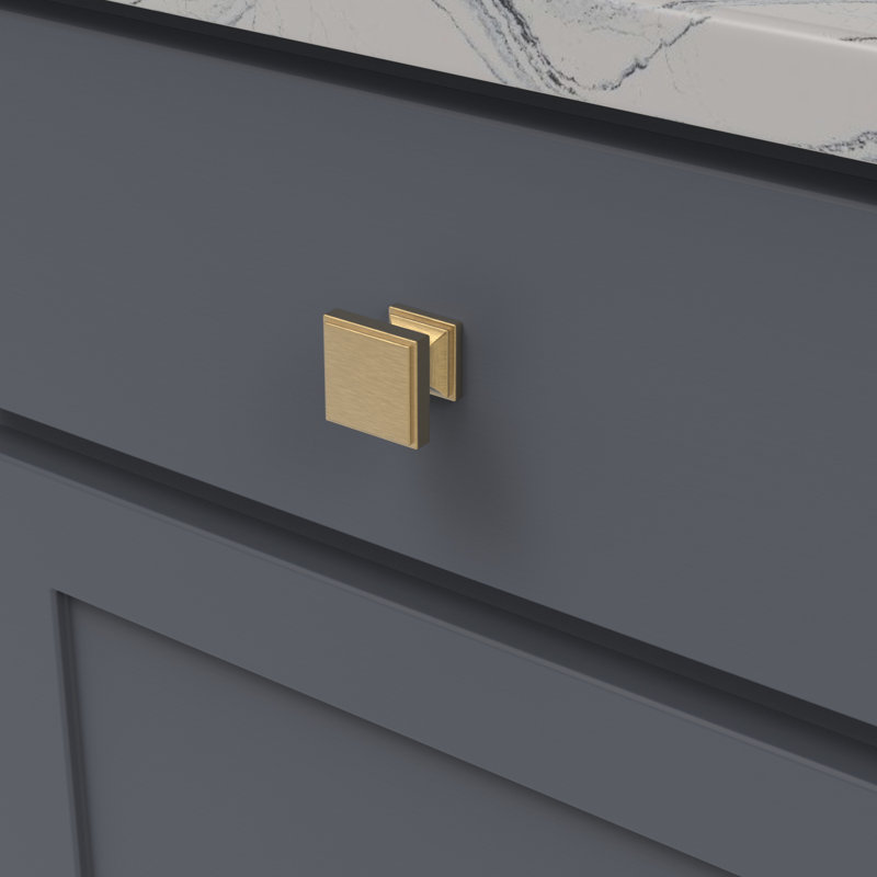 Brownstone Square Cabinet Knob, 1-3/8", Brushed Golden Brass