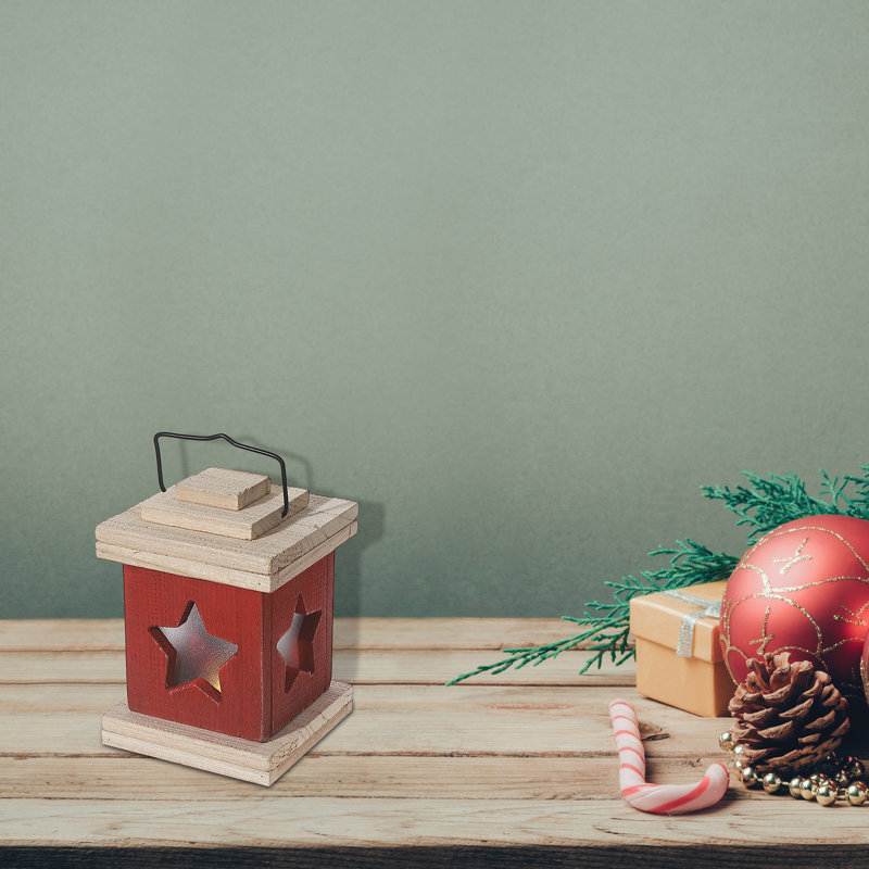 Led Wooden Lantern Star, Red