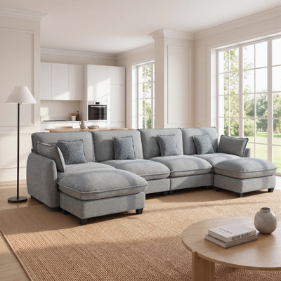 Canapé modulaire surdimensionné surdimensionné, canapé modulaire 4 places en forme de U avec 2 repose-pieds