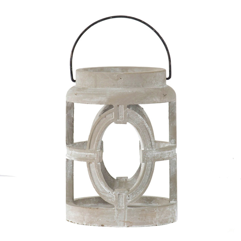 Lanterne en ciment 7,1 x 7,1 x 9,6 po avec découpe ovale, décoration de jardin intérieur / extérieur (sans bougie)