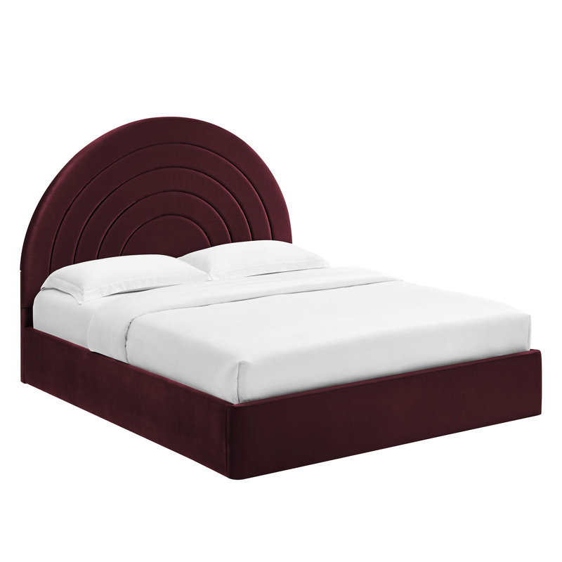 Solana Arched Performance Velvet Platform Bed, Mulberry, Queen