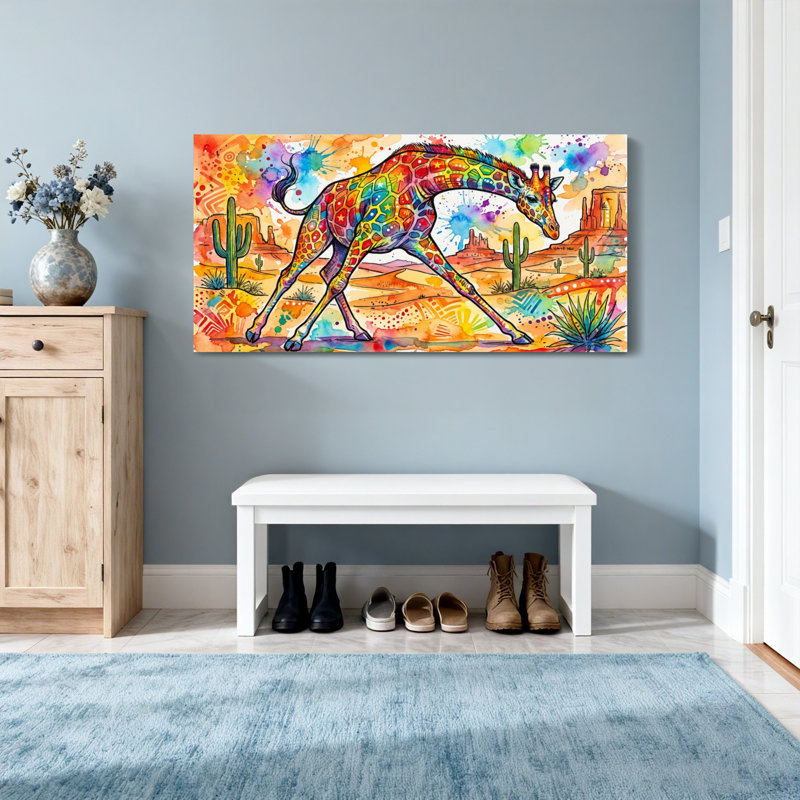 Animaux, impression de paysage de girafe colorée dans le désert, H 16 po x l 32 po