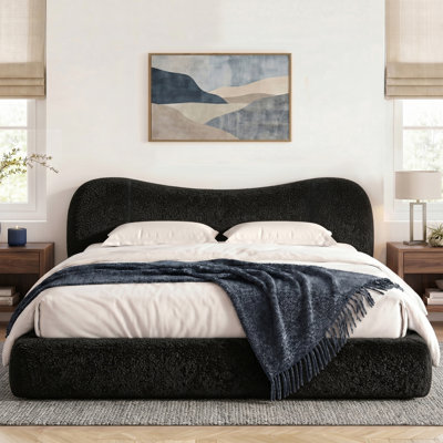 All-Foam Cloud Bed Frame with 5.9" Detachable Elephant Ear Headboard, Sherpa Upholstered Platform Bed Frame, No Assembly Required, Noise-Free, No Box Spring Needed