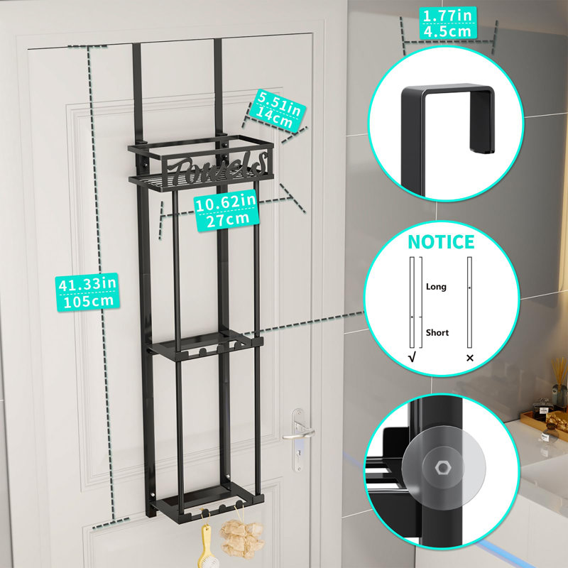 Over-the-Door Towel Rack, Black