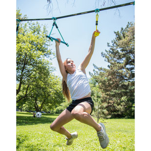 Trelines: Ninja Adventure Line 36 ft - Outdoor Ninja Warrior Course, Monkey Bars, Rings, Ratchet Setup Between 2 Trees, 250lb Cap, Adult Kid Ages 5+