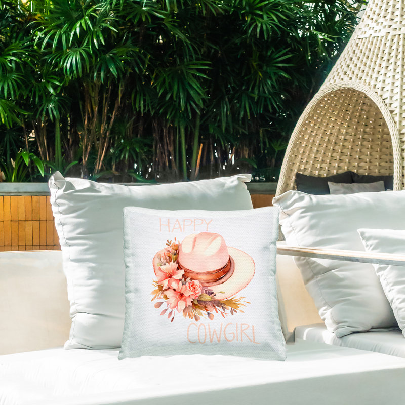 Coussin décoratif rose avec bottes de cow-boy Howdy par Andrea Haase