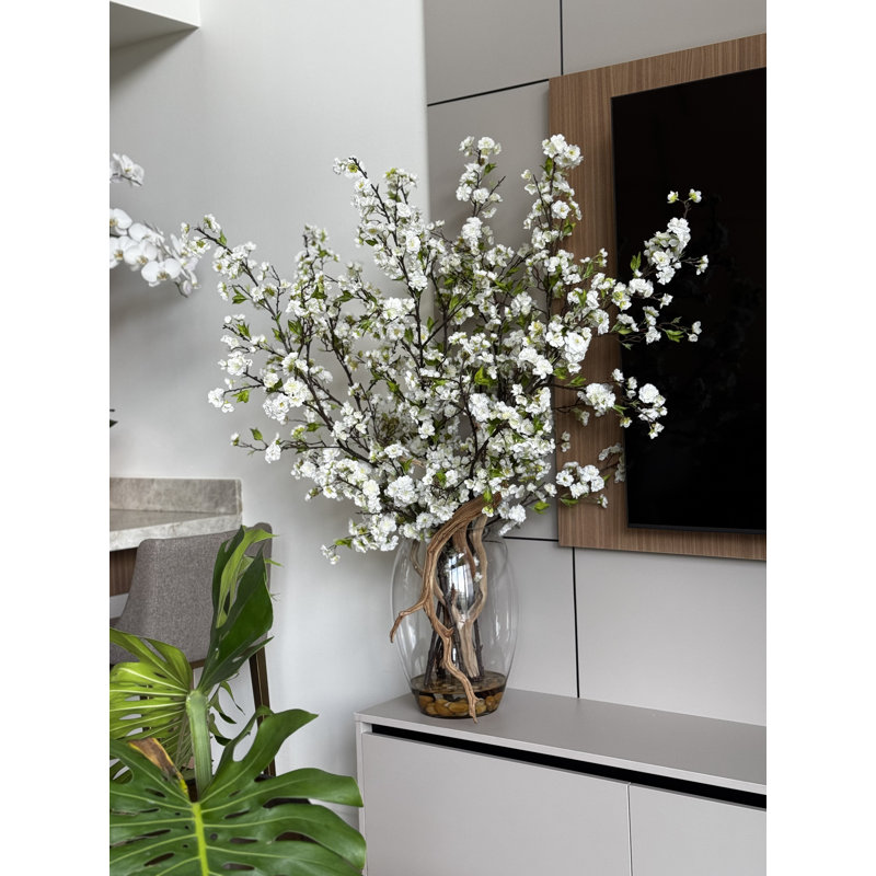 Oversized Cherry Blossom Branches in Glass Vase