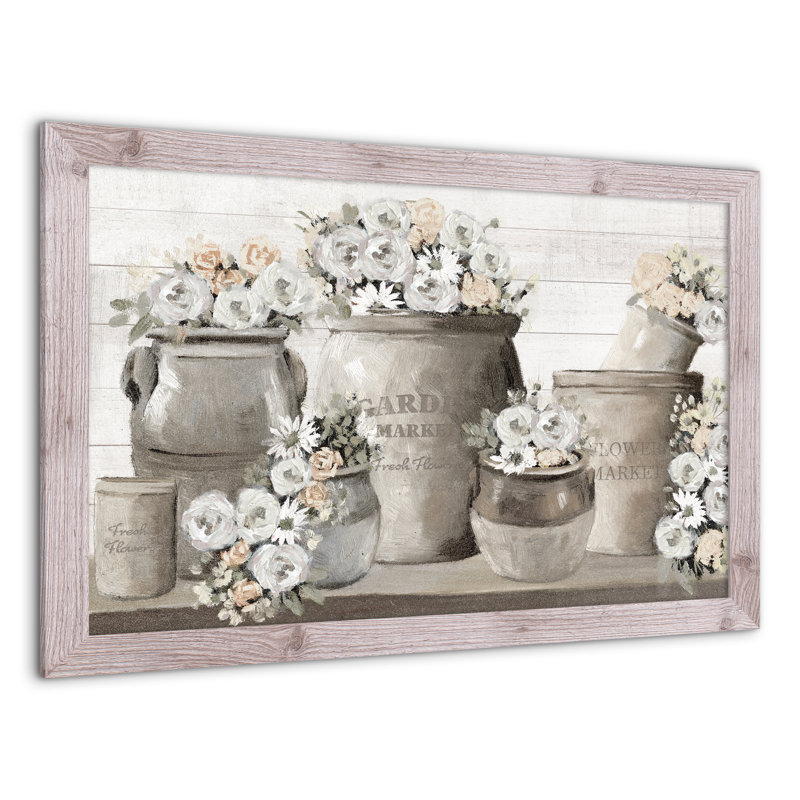 Fleurs de campagne française - peinture encadrée, Blanc, H 24 po x l 36 po x P 0,75 po