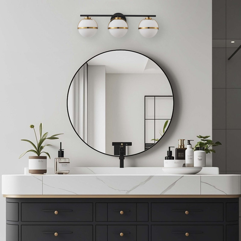 3-lamp matte black adjustable glass Vanity Light