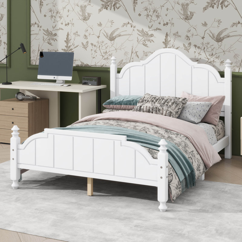 Structure de lit double avec tête de lit, structure de lit en bois antique, Blanc