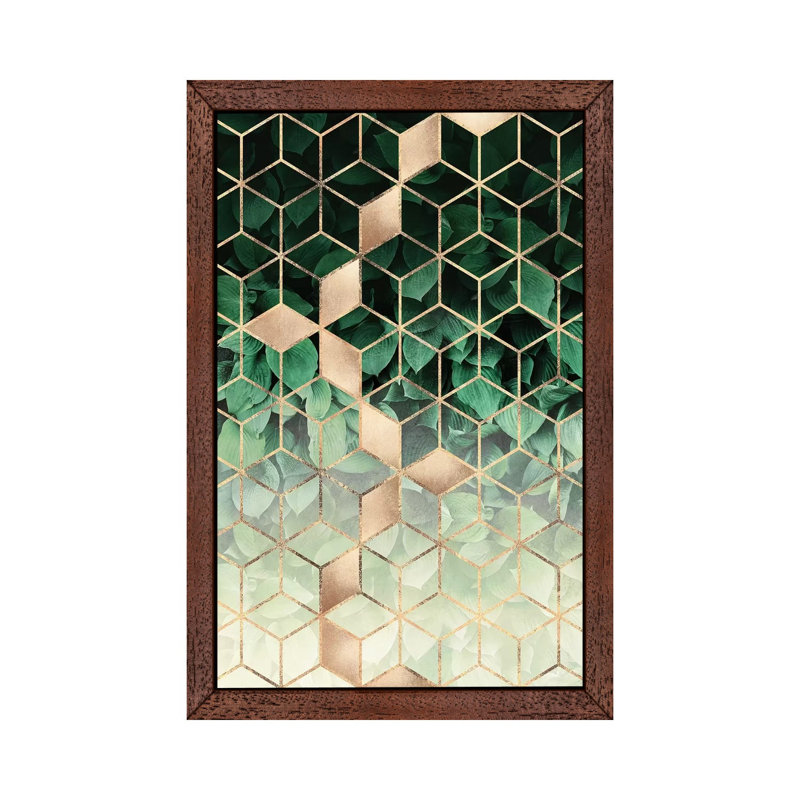 Leaves and Cubes I by Elisabeth Fredriksson - 1 Piece Wall Art on Canvas, 101.6 cm H x 66.04 cm W, Brown Framed