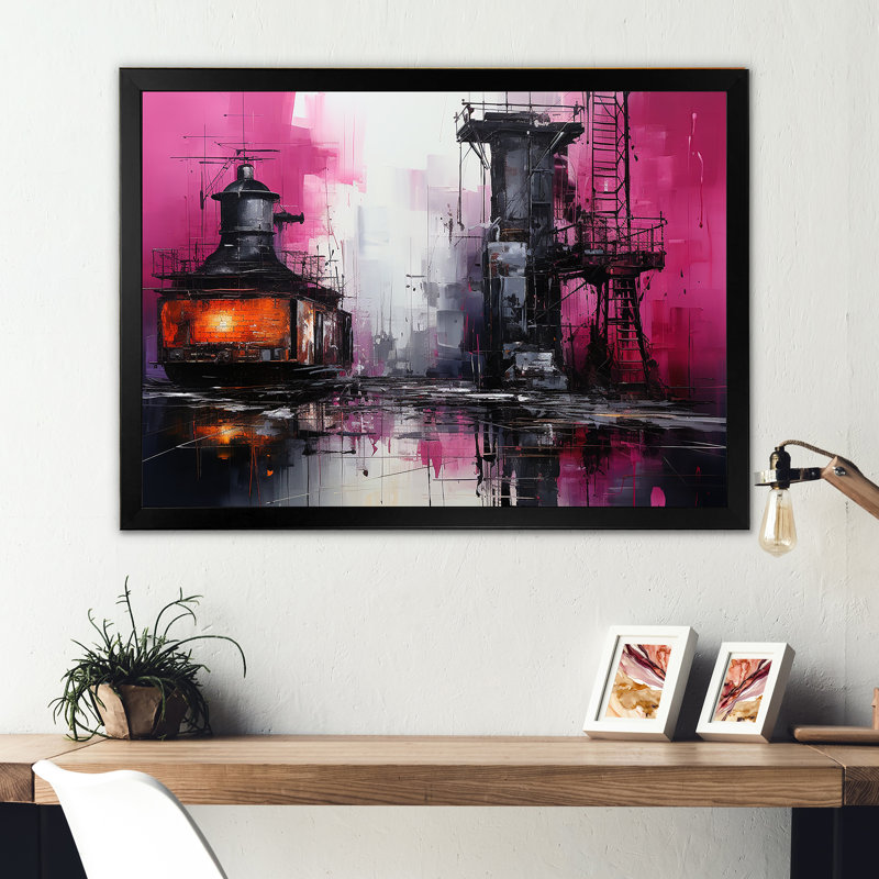 Machines sur toile Magenta, Cadre simple noir, H 12 po x l 20 po x P 1 po