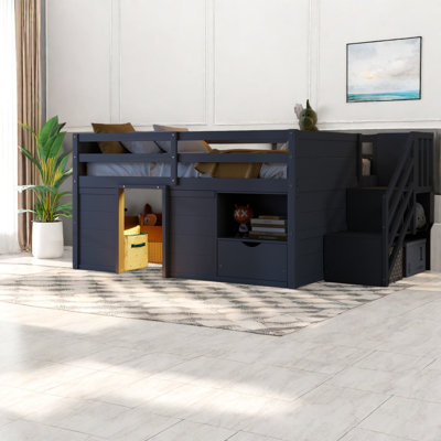 Lit de rangement en mezzanine en bois, cadre gris moderne pour chambre d'enfant