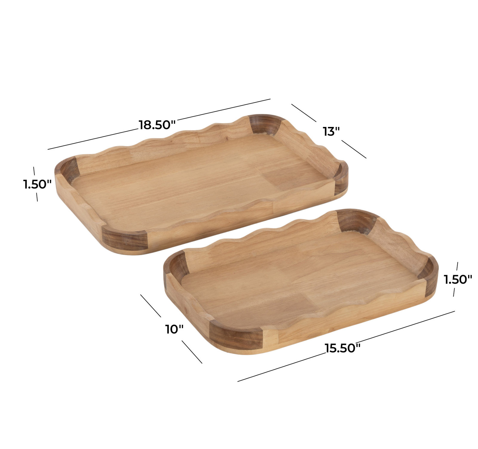 Cole and Grey Wood Handmade Wavy Brown Living Room Decor Tray Set