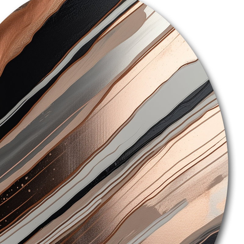 Rosegold embrassant l'essence des lignes VI - art abstrait rond en marbre sur métal, H 23 po x l 23 po x P 1 po