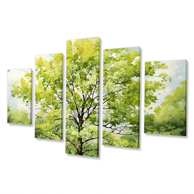  «Green Spring Blooms Tree I - Tree Multipanel Wall Art