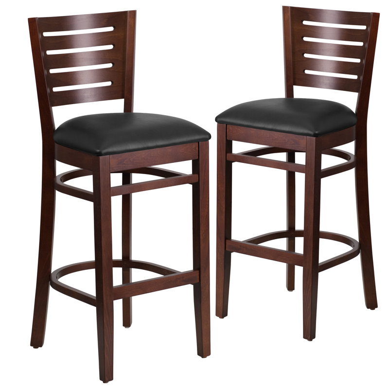 Tabouret de bar Kadircan, Vinyle - Noir, Noyer, 2