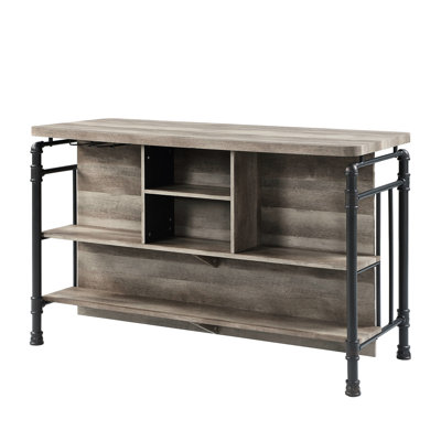 36.32 In. High Counter Height Table In Gray And Oak With Shelves Oak, 120.87 Lb Product Weight
