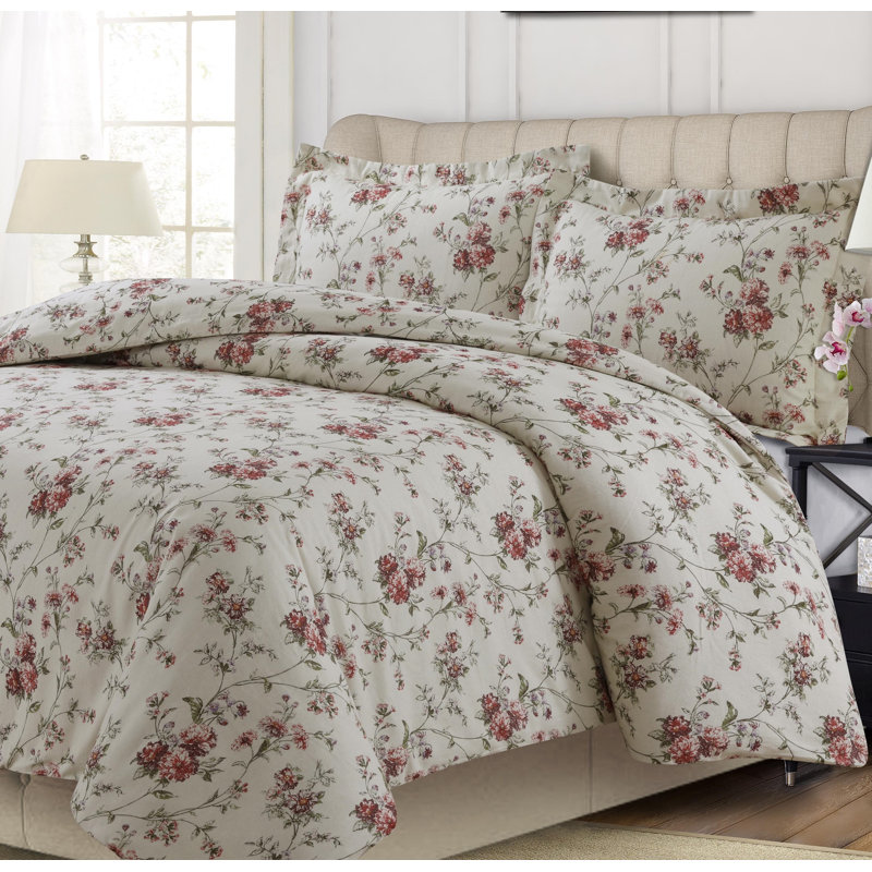 Flannel Floral Duvet Cover, Queen Duvet Cover + 2 Shams