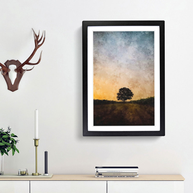Lone Tree at Dusk - Framed Print, 33cm H x 24cm W x 2cm D, Black Framed