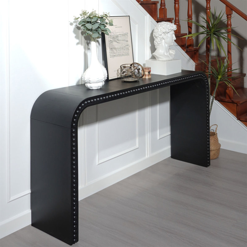 Console en bois noir, table d'entrée de 59 po, table de style cascade courbée, console avec perles en bois, table d'entrée pour vestibule, couloir, salon, vestibule, couloir, bureau