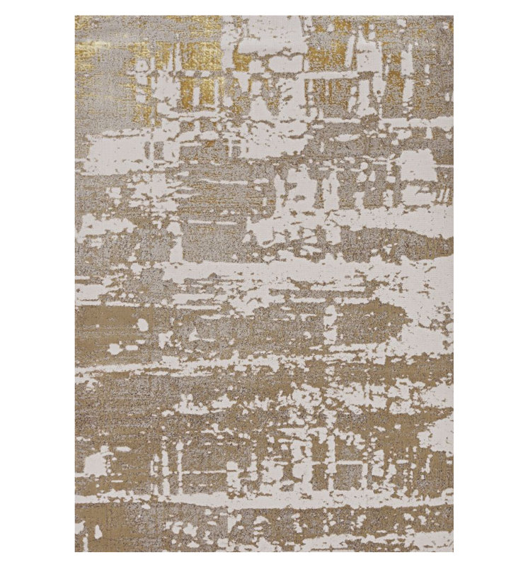 8' X 11' Ivory Taupe And Gold Abstract Area Rug