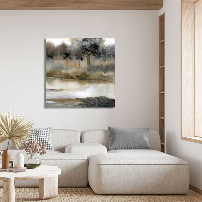 Serene River par Carol Robinson - Peinture, L 18 po x H 18 po, Toile tendue