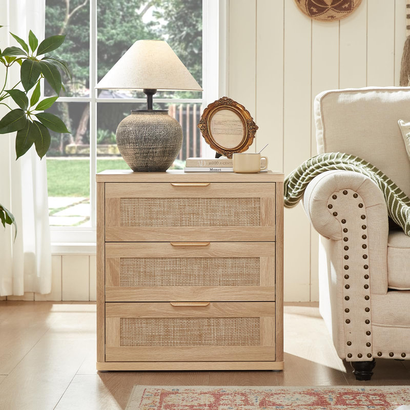 Ensemble de 3 commodes et tables de chevet en rotin, meubles de chambre à coucher en bois Boho, commodes à 6 tiroirs et tables de chevet à 3 tiroirs