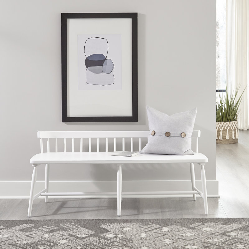 Shell White Rubberwood Spindle Back Bed Bench