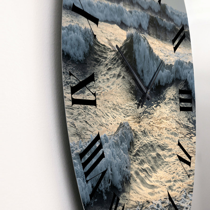 Braking Waves During Sunrise - Nautical & Coastal Wall Clock, Large