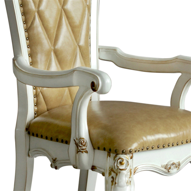 Chaises avec accoudoirs touffetés au caramel et perle antique (ensemble de 2)