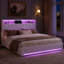 Lit plateforme avec rangement en velours avec tête de lit à oreilles, lumière DEL réglable et station de charge-1013044810-1013044811