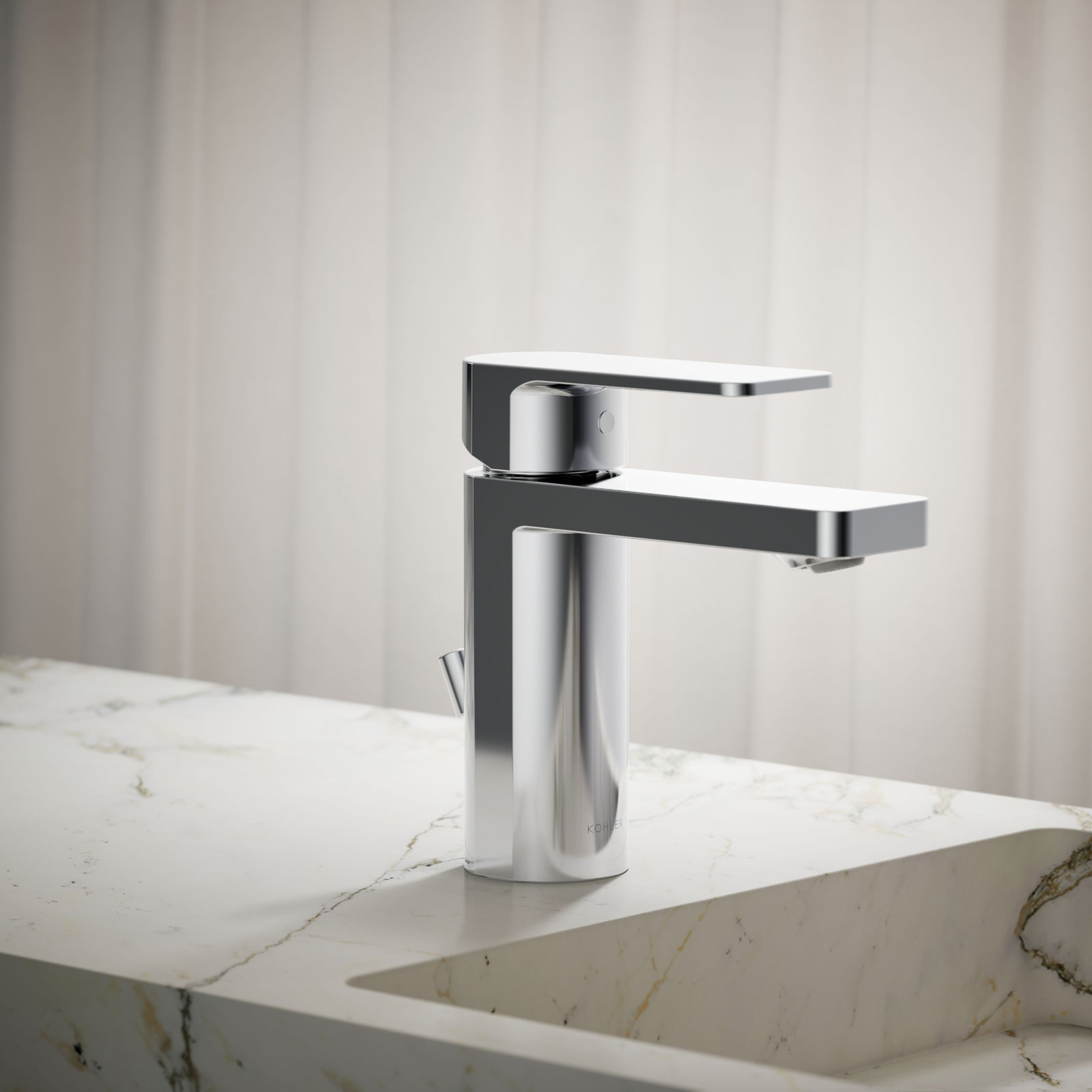 Parallel Single-Hole Bathroom Faucet with Drain, Polished Chrome