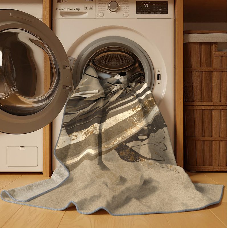 Tapis brun foncé et gris lavable à la machine Geisha avec Katana Posh & Luxe, 2 x 3