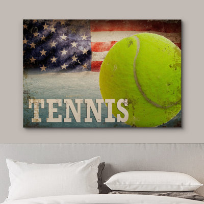 Balle de tennis rétro et drapeau américain, sportifs, photographie, art moderne, urbain contemporain